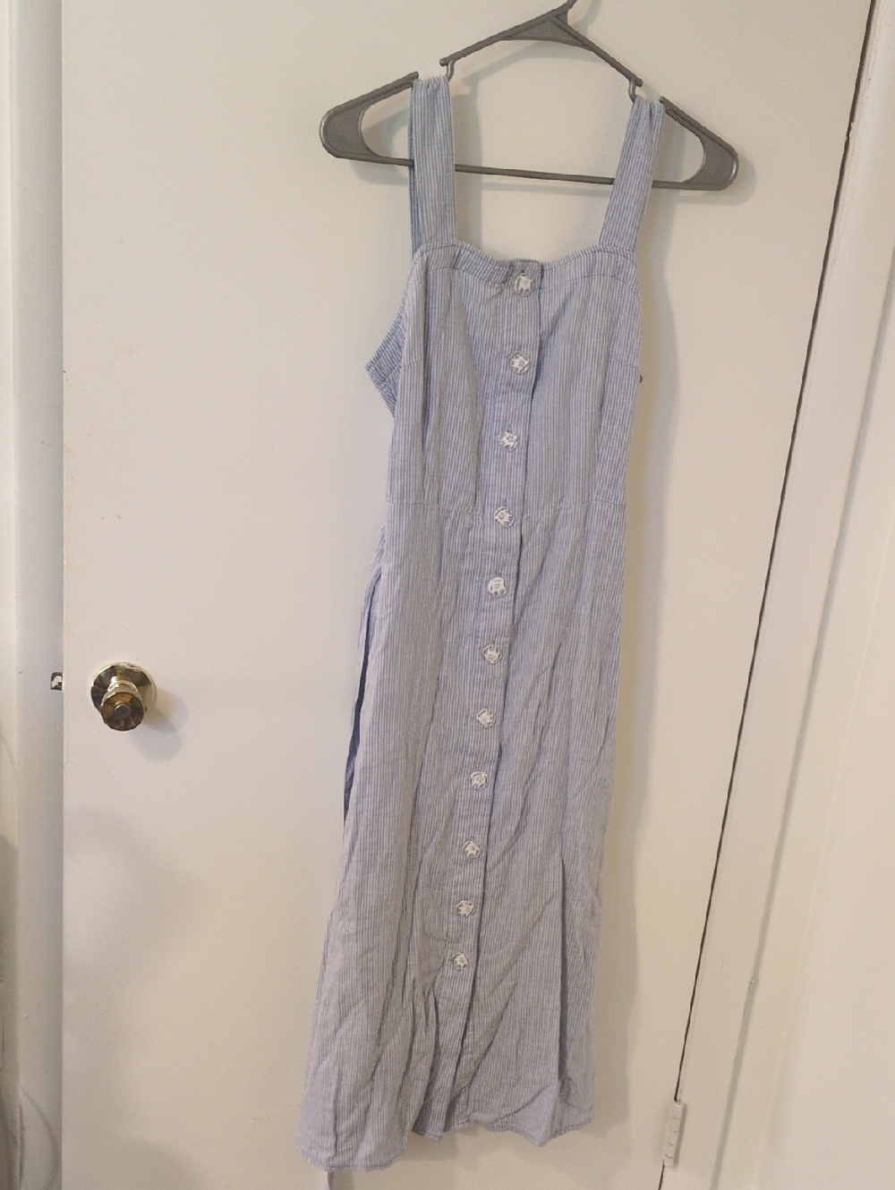 Blue Striped Maxi Sundress with Front Buttons